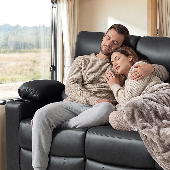 Power Reclining Sofa with Heat and Massage| RV Wall Hugger Recliner Sofa with Electric Tilt | RV 3 Seater Recliner Sofa for Living Room(Sofa Black) | 3 seater
