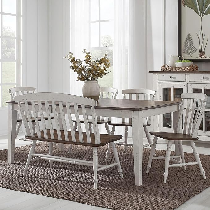 Liberty Furniture Al Fresco 6 Piece Rectangular Table Set with 4 Dining Chairs, Bench - Graphite & Whitestone