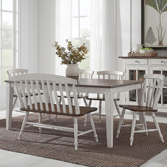 Liberty Furniture Al Fresco 6 Piece Rectangular Table Set with 4 Dining Chairs, Bench - Graphite & Whitestone