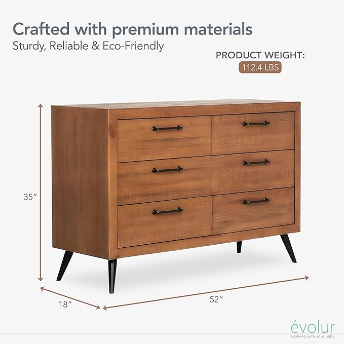 Evolur Stilnovo Mid Century Dresser, in Sugar Cane
