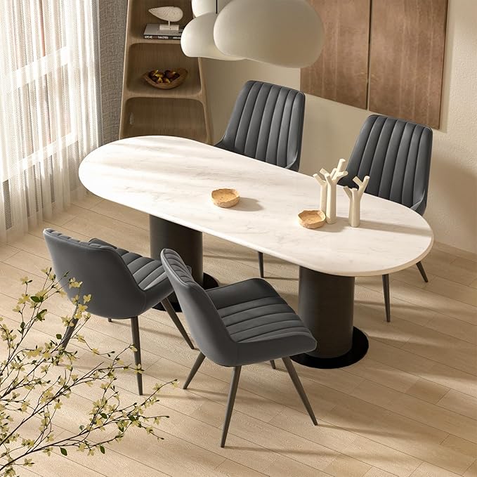 Nalupatio Modern Dining Chairs Set of 6, Comfy Dining Room Chairs with Thick Cushions, Upholstered Fabric Kitchen Side Chairs with Metal Legs, Dark Grey