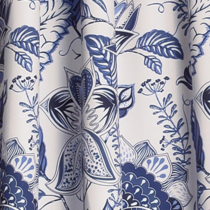 Lush Decor Cynthia Jacobean Darkening Window Curtains Set for Living, Dining Room, Bedroom, 95" L Panel Pair, Blue