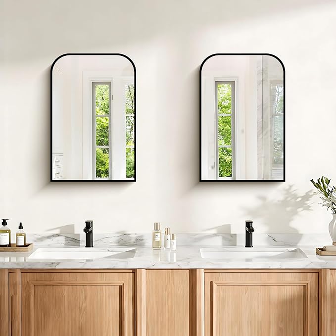 Bathroom Mirror, 16x24 inch Black Rectangle Wall Mounted Mirror with Thin Frame, Bathroom Vanity Mirrors for Over Sink, Entryway, Living Room, Bedroom