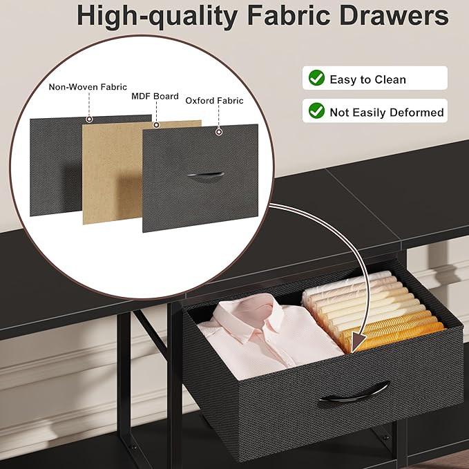 GYIIYUO LED TV Stand with Power Outlet and Fabric Drawer for 55 50 45 Inches TV - Entertainment Center and Industrial TV Console Table for Living Room, Bedroom- 47" Black