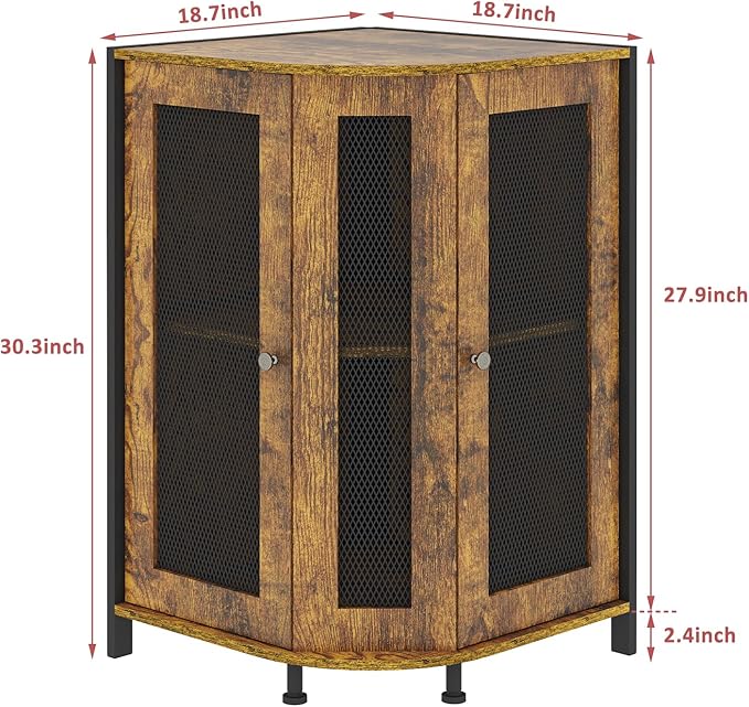 keomaisyto Coffee Bar Cabinet, 3-Tier Corner Coffee Cabinet with Storage Shelf & 18.7" Countertop, Rustic Wood Corner Bar Station with Magnetic Door for Kitchen/Entrance/Living Room/Dining Room