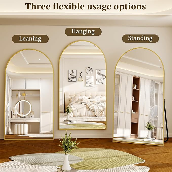 86" x 40" Large Arch Full Length Mirror - Floor Full Body Mirror with Aluminum Frame - Standing, Leaning or Hanging, for Bedroom, Living Room, Gold