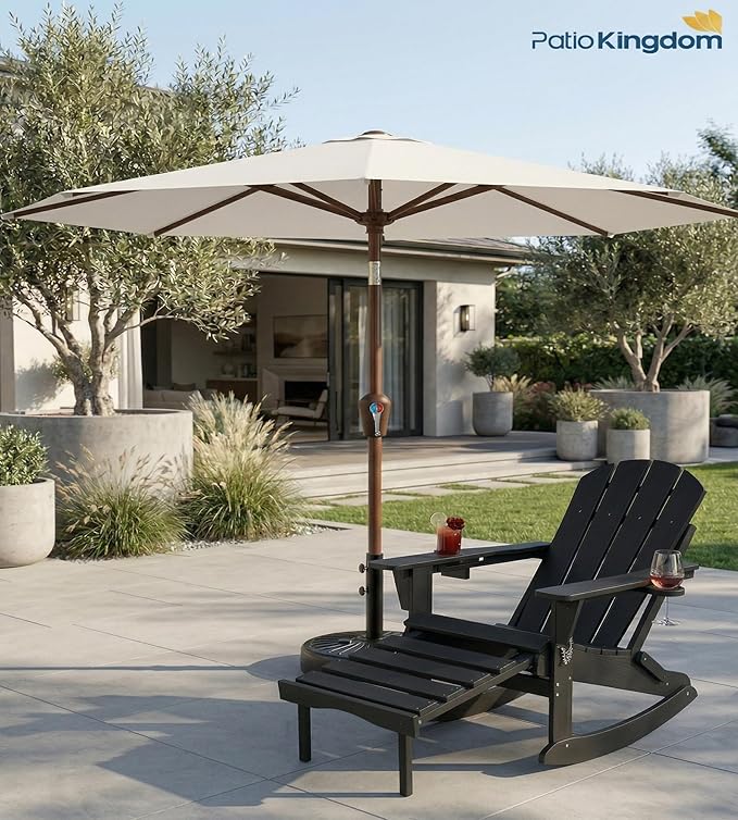 PatioKingdom 10FT Patio Umbrella with Push Button Tilt and Crank, Outdoor Market Umbrella with 8 Fiberglass Ribs, UV Protection Table Umbrella for Pool,Backyard,Garden,Deck