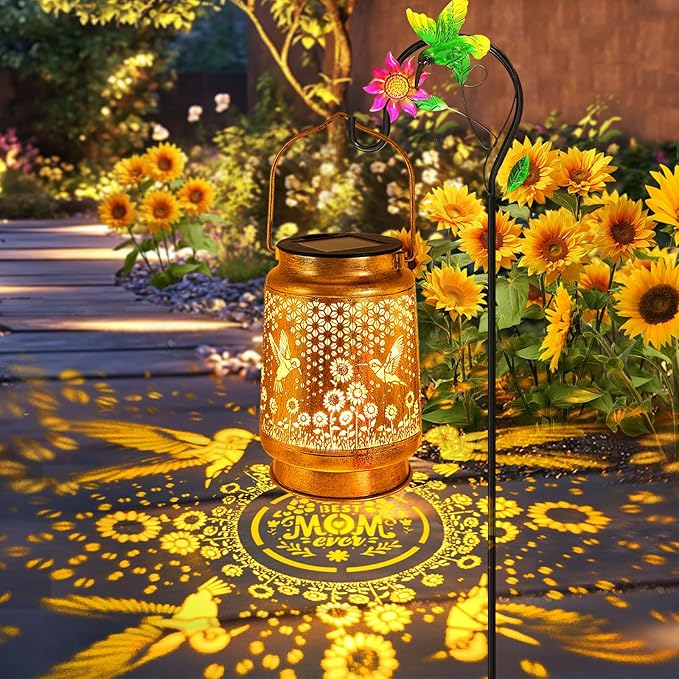 Hummingbird Solar Lanterns Outdoor Garden Decor, Gifts for Women Mom Grandma Birthday, Hanging Metal Solar Lights Waterproof LED Decoration with Shepherd Hook Outside for Yard Patio Lawn Porch