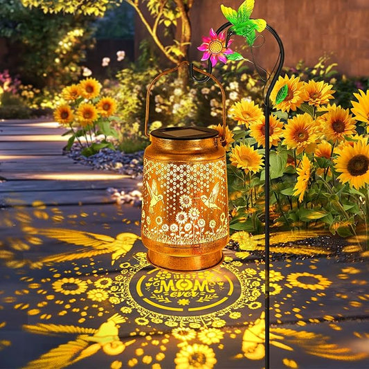 Hummingbird Solar Lanterns Outdoor Garden Decor, Gifts for Women Mom Grandma Birthday, Hanging Metal Solar Lights Waterproof LED Decoration with Shepherd Hook Outside for Yard Patio Lawn Porch