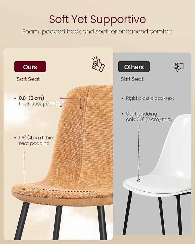 VASAGLE Dining Chairs, Set of 2 Dining Room Chairs, Metal Frame, Adjustable Feet, Easy to Clean, Glacier-Textured Synthetic Leather, for Kitchen, Caramel Brown UKDC187K01