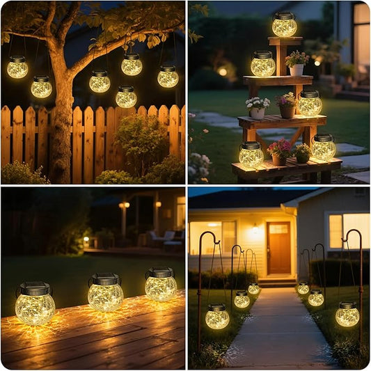 Kolpop Solar Lanterns Outdoor Waterproof 18 Pack, Hanging Solar Lights with 30 LED, Cracked Glass Hanging Globes for Garden Patio Fence Yard Christmas Tree Decoration, Warm White