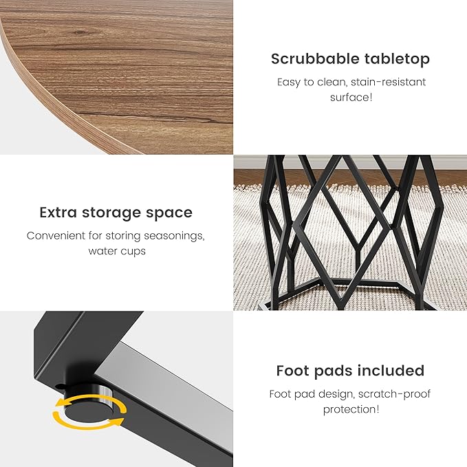 GarveeHome 47-inch Round Dining Table for 4-6 People, Farmhouse Kitchen Table with Diamond Metal Base, Industrial Wood Circle Dinner Table for Dining Room, Kitchen, Living Room, Brown