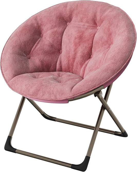 GAOMON Saucer Chair, Comfy Chair Faux Fur Lounge Moon Chair with Folding Metal Frame, Oversized Plush Flower Accent Seat for Adults, Teens & Kids, for Teens, Bedroom, Dorm or Living Room, Rose Pink