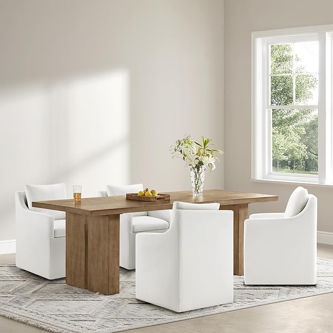Upholstered Dining Chairs Set of 1, Modern Dining Room Chairs with Casters & Washable Cover, Rolling Accent Chair with Hidden Storage for Kitchen, Farmhouse, Living Room, White, 1 Box