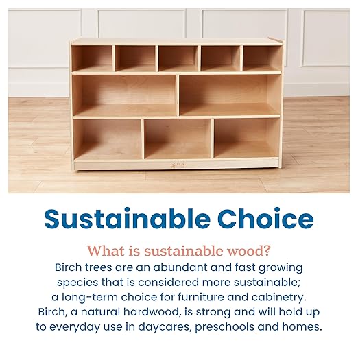 ECR4Kids 5+5 Cubby and Storage Mobile Tray Cabinet, Classroom Furniture, Natural
