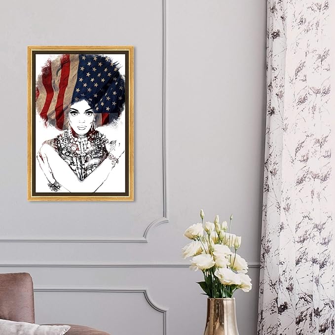The Oliver Gal Artist Co. People Framed Wall Art Canvas Prints 'New American Woman' Portraits Home Décor, 10" x 15", White, Black
