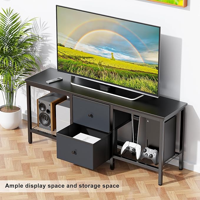 TV Stand Suitable for TVs up to 55 Inches, Entertainment Center with Storage Drawers and Shelves, Media Console Table for Living Room and Bedroom (Black)