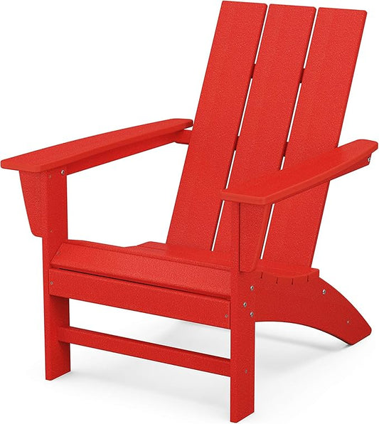POLYWOOD Modern Adirondack Chair – All-Weather Outdoor Lawn Adirondack Chairs – HDPE, Fade-Resistant & Durable Outdoor Furniture – For Patio, Deck & Fire Pit Chairs – Sunset Red