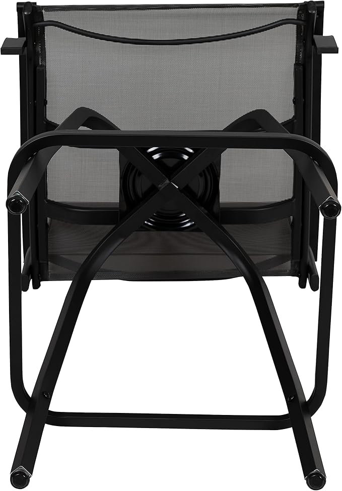 Flash Furniture Valerie All-Weather Swivel Patio Barstools with Footrest and Armrests, Modern Sling Outdoor Bar Height Stools, Set of 2, Gray