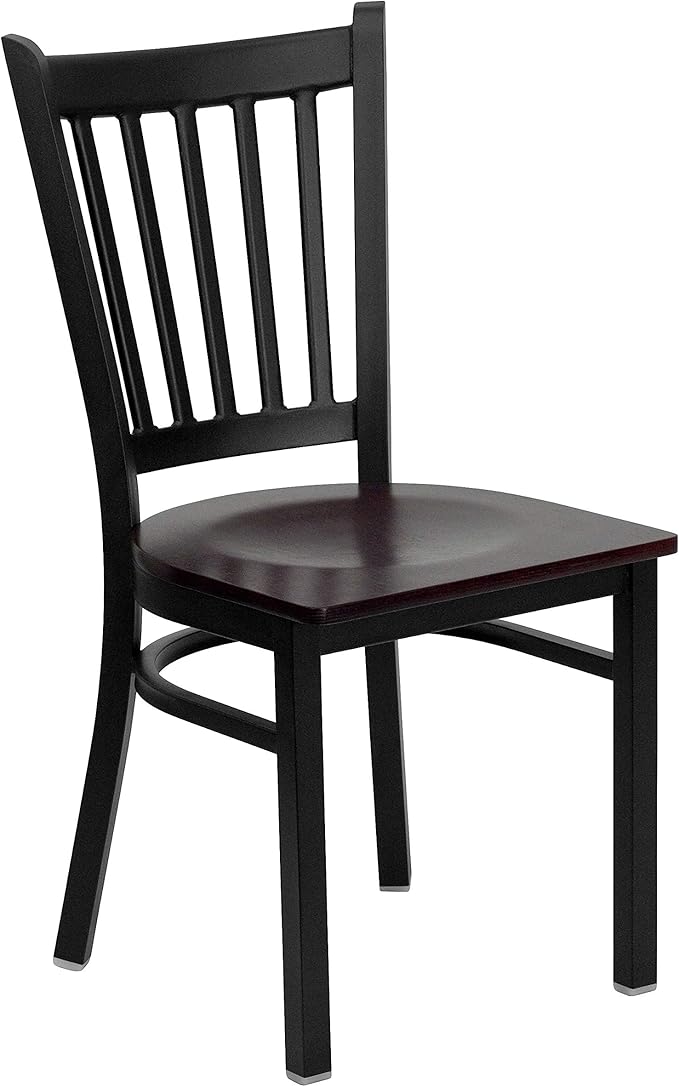 Flash Furniture HERCULES Series Black Vertical Back Metal Restaurant Chair - Mahogany Wood Seat