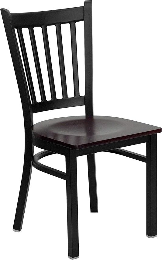 Flash Furniture HERCULES Series Black Vertical Back Metal Restaurant Chair - Mahogany Wood Seat