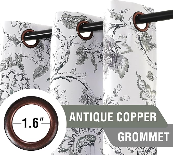 H.VERSAILTEX Blackout Curtains 108 Inch Length 2 Panels Set Floral Print Curtain Drapes for Living Room Thermal Insulated Grommet Window Curtains for Bedroom - Traditional Floral in Antique Green