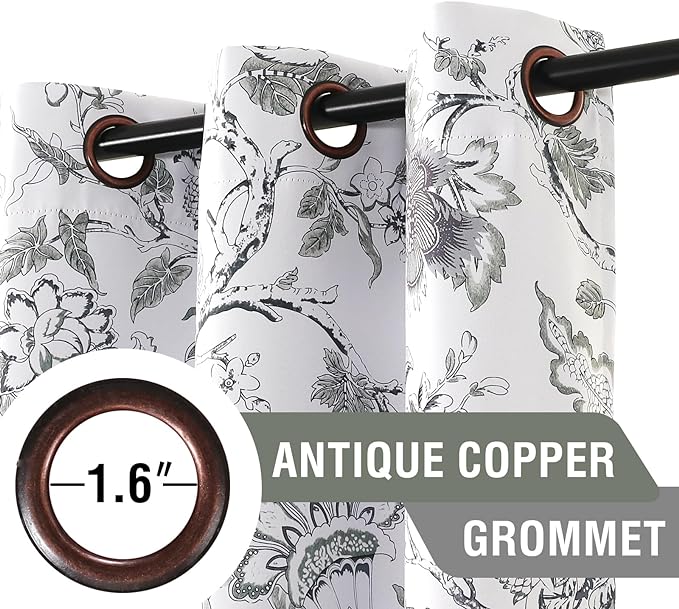 H.VERSAILTEX Blackout Curtains 63 Inch Length 2 Panels Set Floral Print Curtain Drapes for Living Room Thermal Insulated Grommet Window Curtains for Bedroom - Traditional Floral in Antique Green