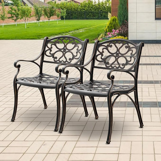 Cast Aluminum Patio Chairs, Outdoor Dining Chairs Set of 2, Patio Bistro Chairs 2 Piece with Armrests, Adjustable Feet for Balcony, Backyard, Garden