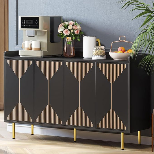 YITAHOME 55'' Sideboard Buffet Cabinet with Storage, Modern Kitchen Storage Cabinet Coffee Bar Cabinets for Dining Room, Kitchen, Black