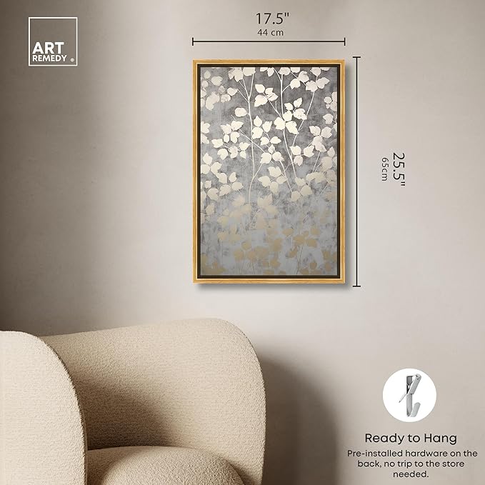 Art Remedy Silvery Gray Garden Canvas Elegant Floral Wall Art, Gold Frame, 16" x 24"