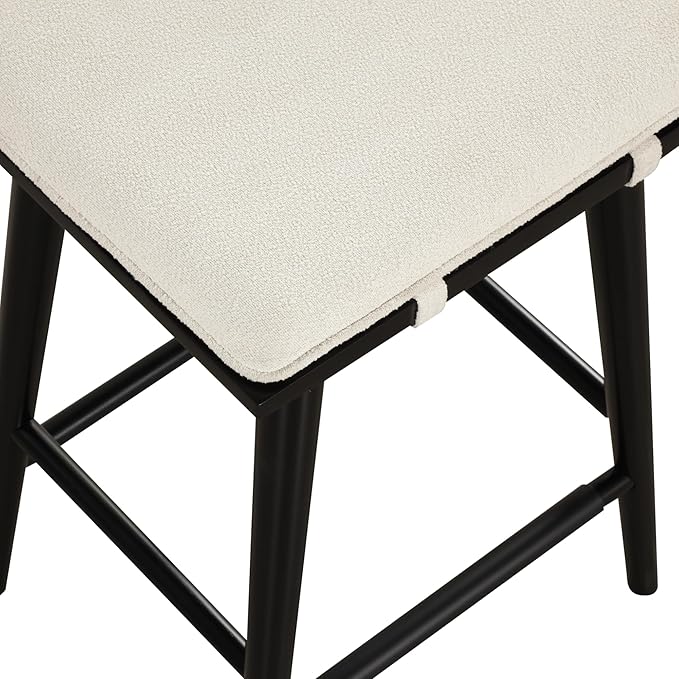 Nathan James Barker Counter Height Solid Wood Barstool with Upholstered Cushion, Backless Island Stool with Rubberwood Legs and Natural Textured Linen Upholstery for Kitchen, Black/White