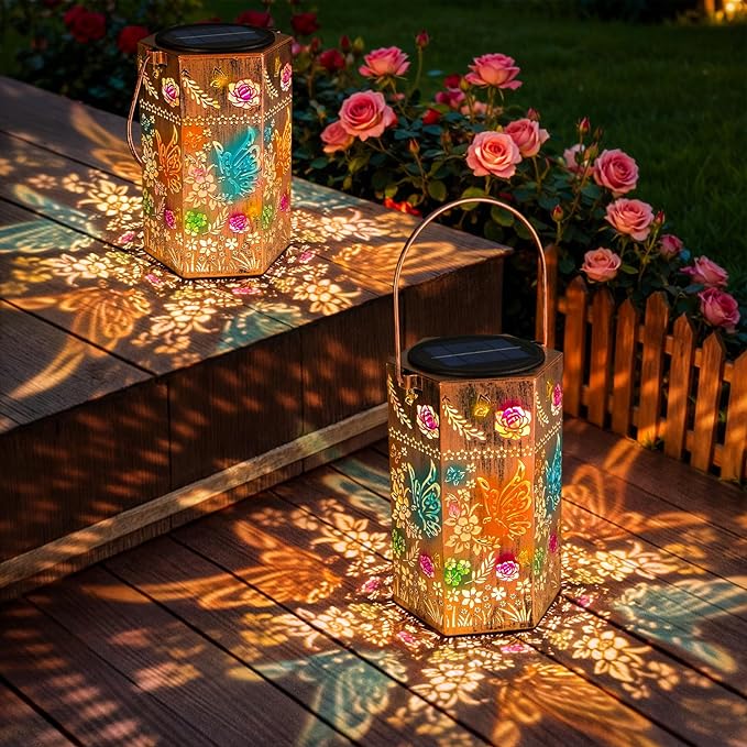 Butterfly Solar Lanterns Outdoor Waterproof - 2 Pack Outdoor/Indoor Decorative Light for Garden, Patio, Pathway Gift for Women Mom Grandma