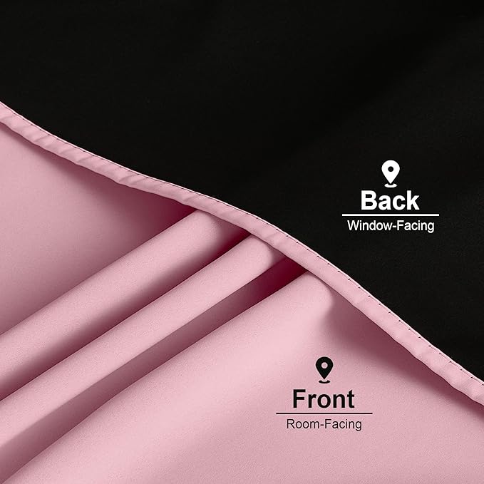 NICETOWN Crystal Pink Blackout Curtains for Girls Bedroom, 52x84 Inches 2 Panels Energy Efficient Thermal Insulated Drapes, Rod Pocket Black Lined Window Treatment, Double Layer Shading