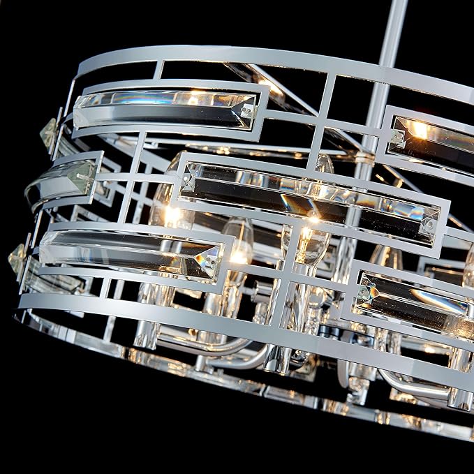 Saint Mossi Modern K9 Crystal Chandeliers, Drum Pedant Light Fixture for Living Space, D18 x H24, Adjustable Chains 59", Chrome Finish Metal Frame