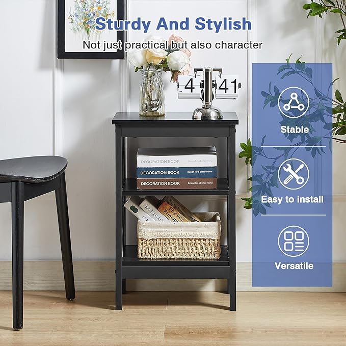 VECELO End Side Table Night Stand Set Of 2,X-Design with Storage Shelf for Bedroom,Living Room,Black