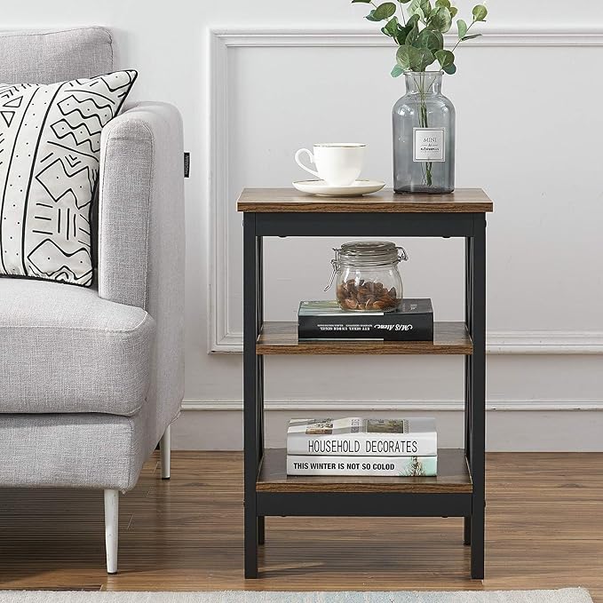 VECELO End Side Table Night Stand Set Of 2,X-Design with Storage Shelf for Bedroom,Living Room,Brown