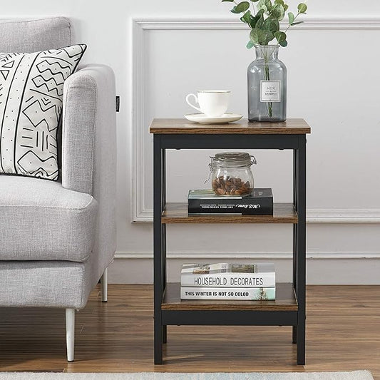 VECELO End Side Table Night Stand Set Of 2,X-Design with Storage Shelf for Bedroom,Living Room,Brown