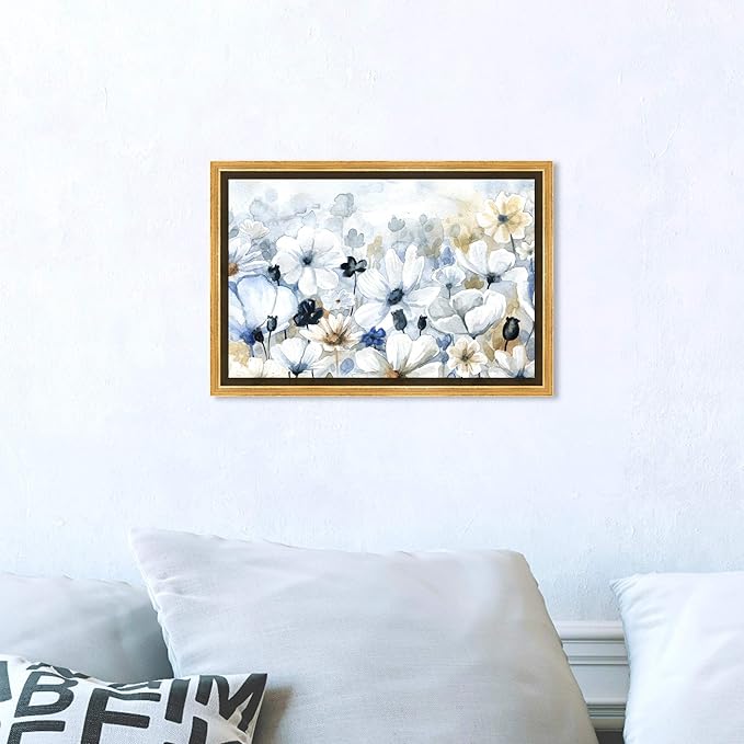 The Oliver Gal Artist Co. Floral and Botanical Wall Art Framed Canvas Prints 'Fields Flowers Home Décor, 15" x 10", Blue, White