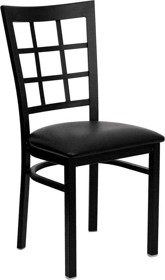 Flash Furniture Hercules Series Window Back Metal Restaurant Chair, Modern Upholstered Armless Dining Chair for Restaurants and Kitchens, Black