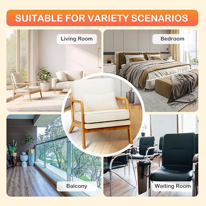 Modern Accent Chair Set of 2 with Lumbar Pillow, Relaxing Mid Century Chair Armchair with Solid Wood Frame & Soft Cushion, Reading Leisure Armchair for Living Room, Beige