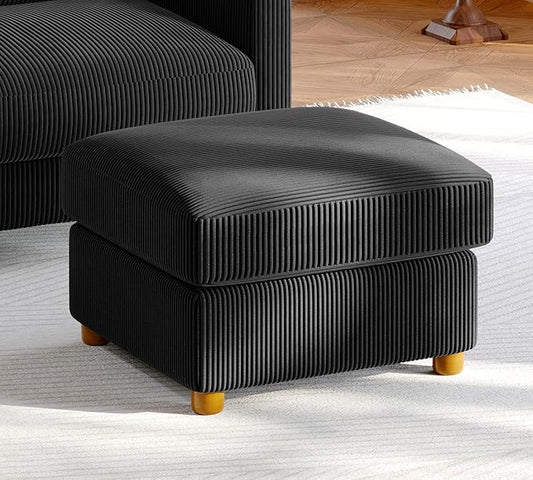 Welzona 25.2" Couches for Living Room, Comfy Black Ottoman with Storage, Foot Rest Tool-Free Setup, Small Ottoman Foot Rest for Couch, Corduroy Couch for Bedroom, Apartment, Office