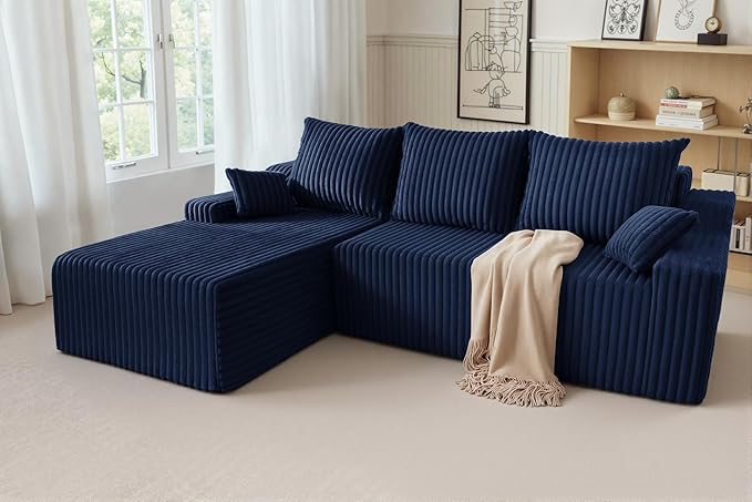 HABUTWAY 94'' Cloud Sectional Couch, Boneless Sofa with Deep Seat, Modular Comfy L-Shape Couch with Chaise for Living Room Bedroom, No Assembly Required(Blue,Left Facing Chaise)