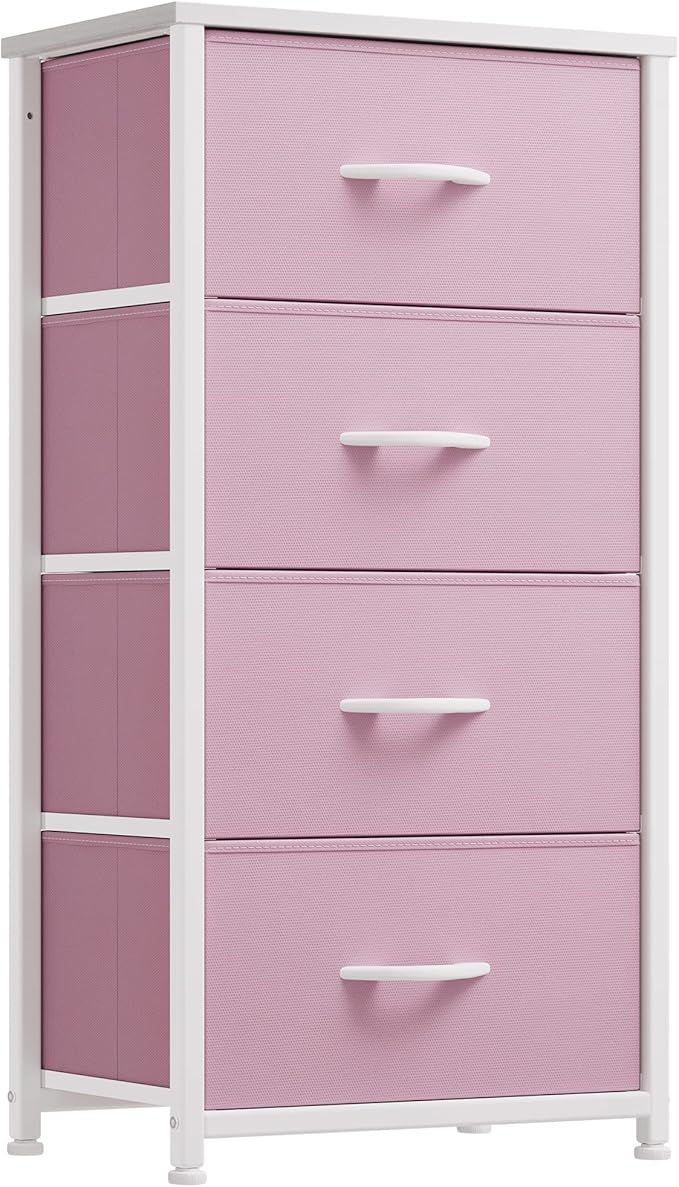 YITAHOME Dresser with 4 Drawers - Storage Tower Unit, Fabric Dresser for Living Room, Closets - Sturdy Steel Frame, Wooden Top & Easy Pull Fabric Bins (Pink)