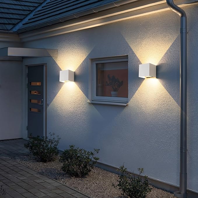 Outdoor Wall Sconce Lights & Indoor Wall Sconces,ETL Listed White Square Wall Lights,3-Color-Temperature Selectable,4.33-Inch,15W Up and Down Lights Outdoor Porch Lights Waterproof Light(4 Pack)