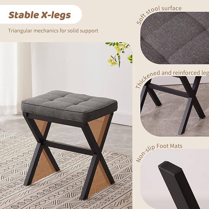 FILWH Foot Stool Small Ottoman Foot Rest Padded Foot Stool Desk for Under Office Desk Vanity Stool Bamboo Footstool Sofa Footrest Shoe Stool Small Foot Stools (Black Legs + Gray)