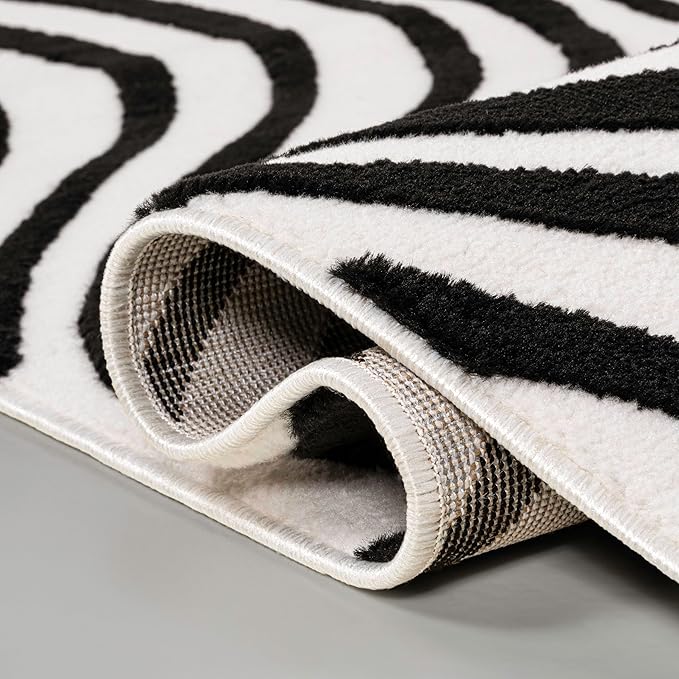 JONATHAN Y Maribo High-Low Abstract Striped Black/White 3x5 Area Rug Indoor, Non-Shedding, Stain Resistant for Bedroom, Living Room, Kitchen (SCN103F-3)