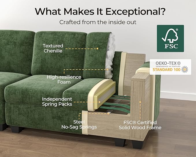 138.6'' Oversized Power Recliner Sofa with Headrest, Modular Cloud Sectional Couch with Convertible Table, Charging, Drawer, Cup Holder, 4-Seater with Storage Ottoman, Chenille, Green