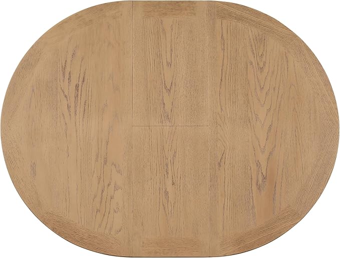 ERYE Retro Style Round Dining Table Functional Wooden Extendable Oval Dining Table with 12" Leaf and Natural Wood Grain Variation Tabletop