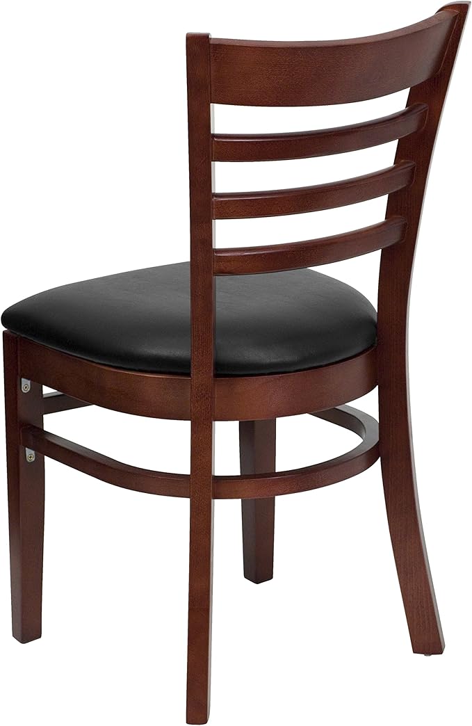 Flash Furniture HERCULES Series Ladder Back Mahogany Wood Restaurant Chair - Black Vinyl Seat