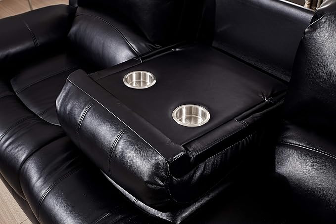 Betsy Furniture Power Reclining Bonded Leather Living Room Set (Black, Sofa)